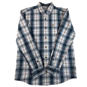 Carhartt Mens Medium Relaxed Fit Plaid Button Down Shirt Blue White Long Sleeve